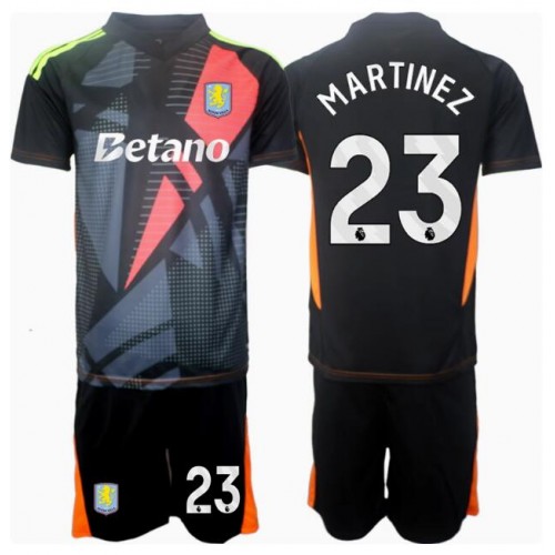 Otroški Nogometni dresi Aston Villa Emiliano Martinez #23 Vratar Gostujoči 2024-25 Kratek Rokav (+ Kratke hlače)